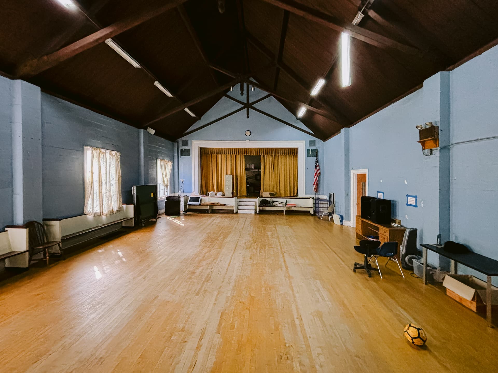 Current auditorium stage and open floor