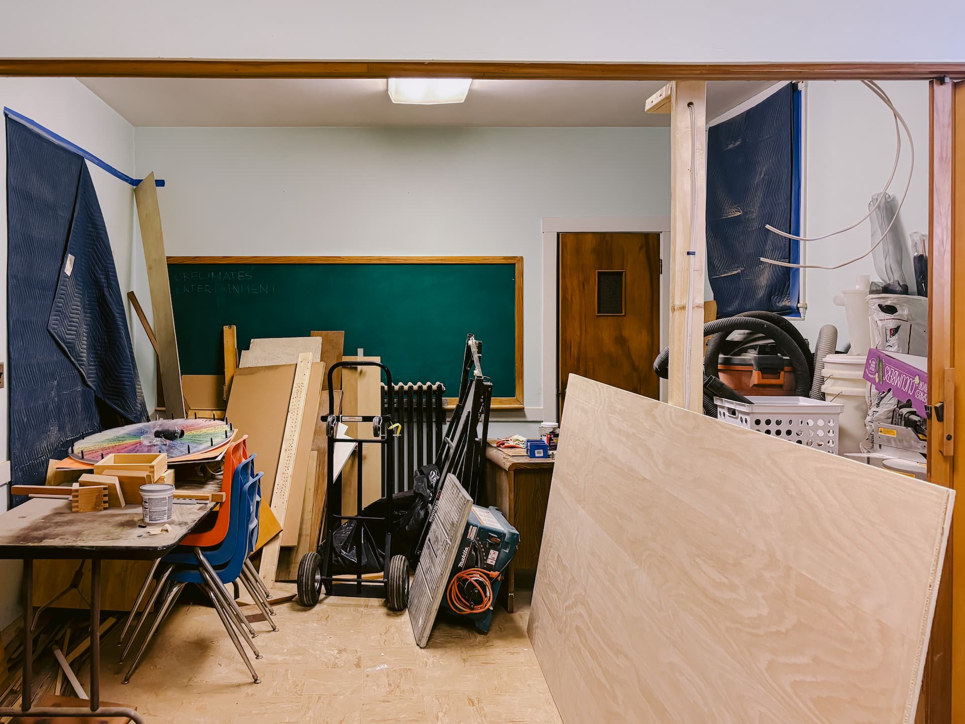 Classroom with chalkboard and materials