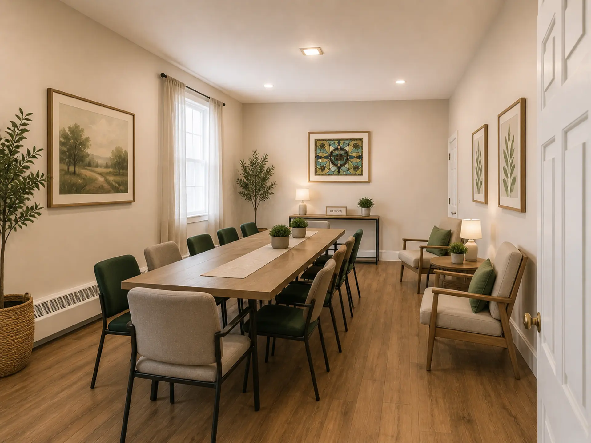 Virtually staged parlor meeting room concept