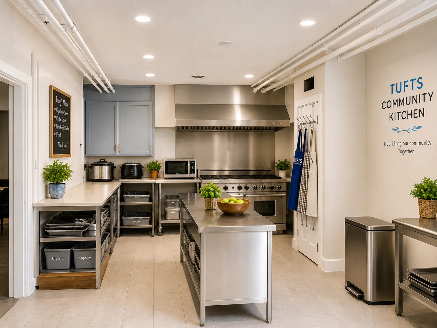 Virtually staged community kitchen prep concept